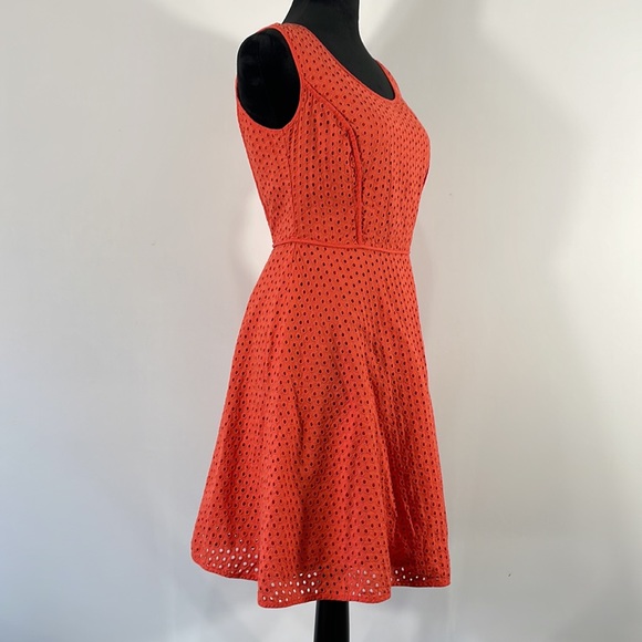 Sophie Max Eyelet Orange Dress, cinched waist, Size Small - Picture 11 of 12